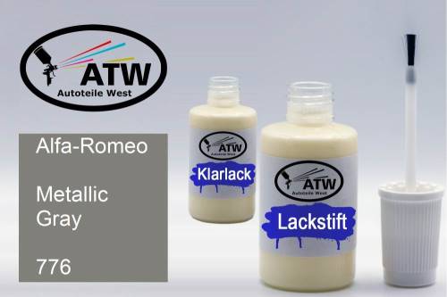 Alfa-Romeo, Metallic Gray, 776: 20ml Lackstift + 20ml Klarlack - Set, von ATW Autoteile West.